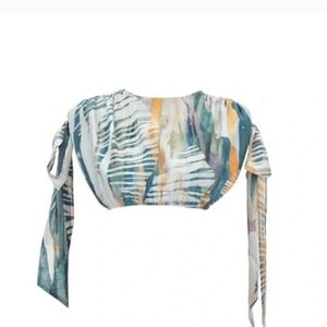 Andrea Iyamah Cropped Top Halima Abstract  Teal Print  Nwt Resortwear